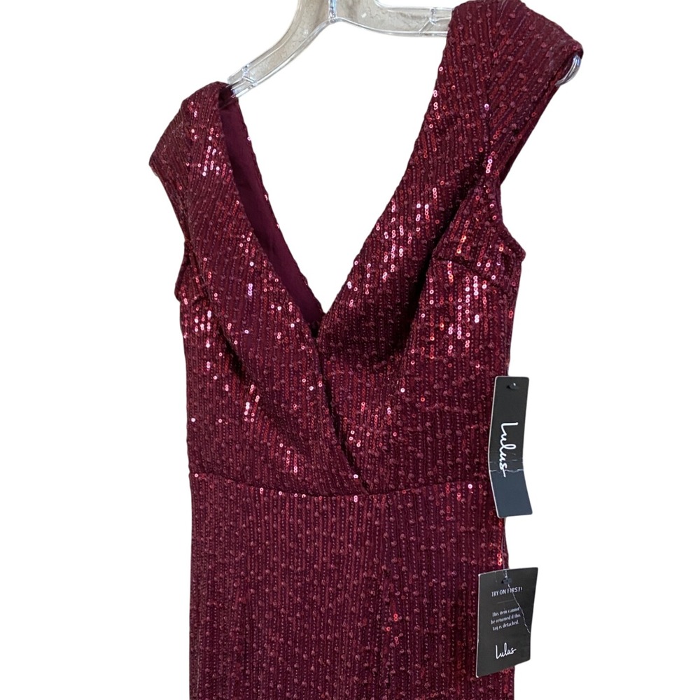 LULUS Catching Compliments Burgundy Sequin Maxi Dress Holiday Glam XS -NWT - Picture 5 of 16